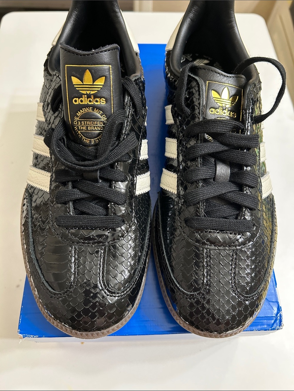 adidas Samba OG Women’s Black Sneakers with White Stripes and Gold Logo